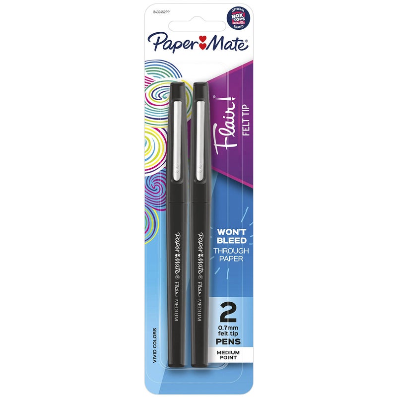 Paper Mate Flair Felt Tip Pens, Medium Point (0.7mm), Black, 2 Count (Pack of 1) - Image 1